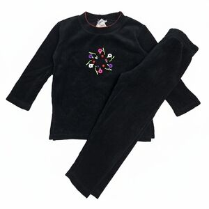 Vintage McKids 3T Black Corduroy Floral Embroidered Set